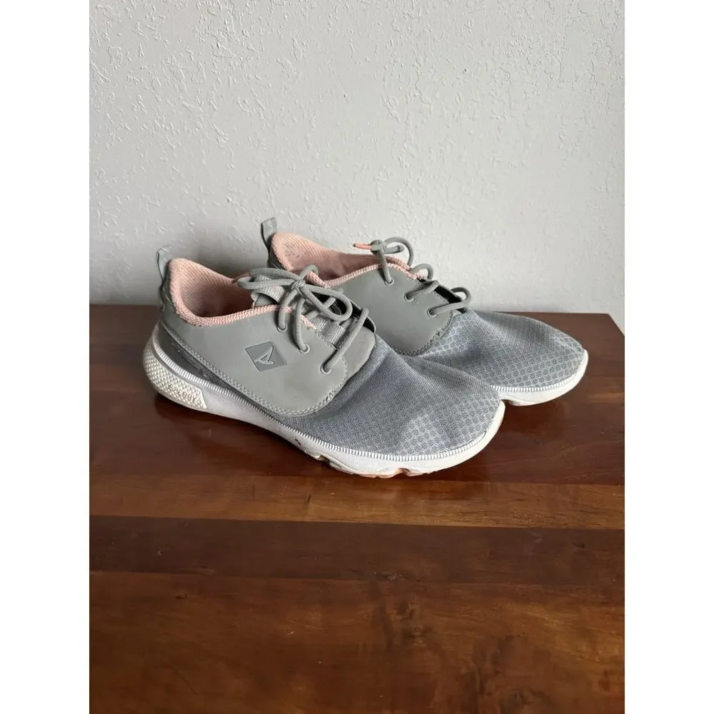 Sperry Top Sider Fathom Gray Pink Mesh Lace Up Athletic Sneaker Womens 9 Walking